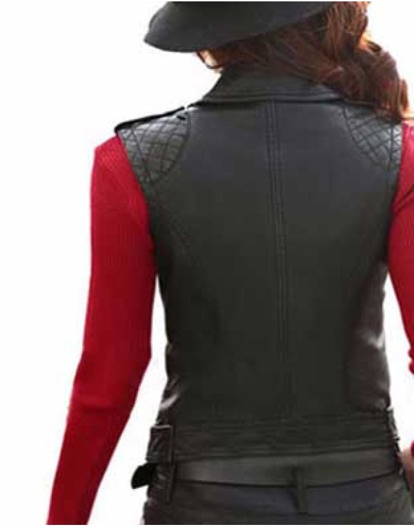 Genuine Sheep Leather Waistcoat For Women in Black  LWC07